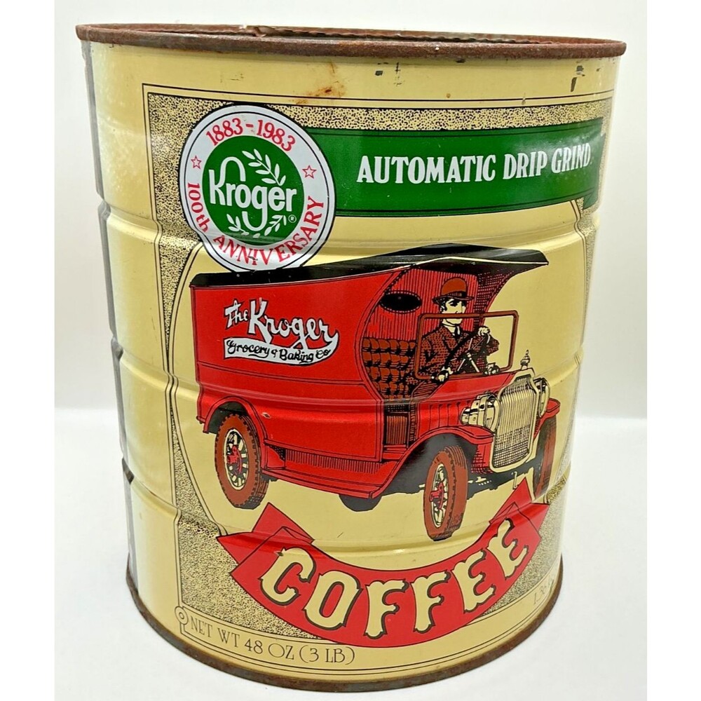 Vintage Kroger 100th Anniversary Regular Grind Coffee Can 1883-1983 48 oz 3lb